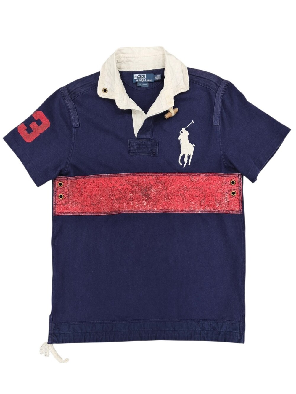 Vtg Polo Ralph Lauren rugby 3 shirt men's medium navy white red stripe big pony